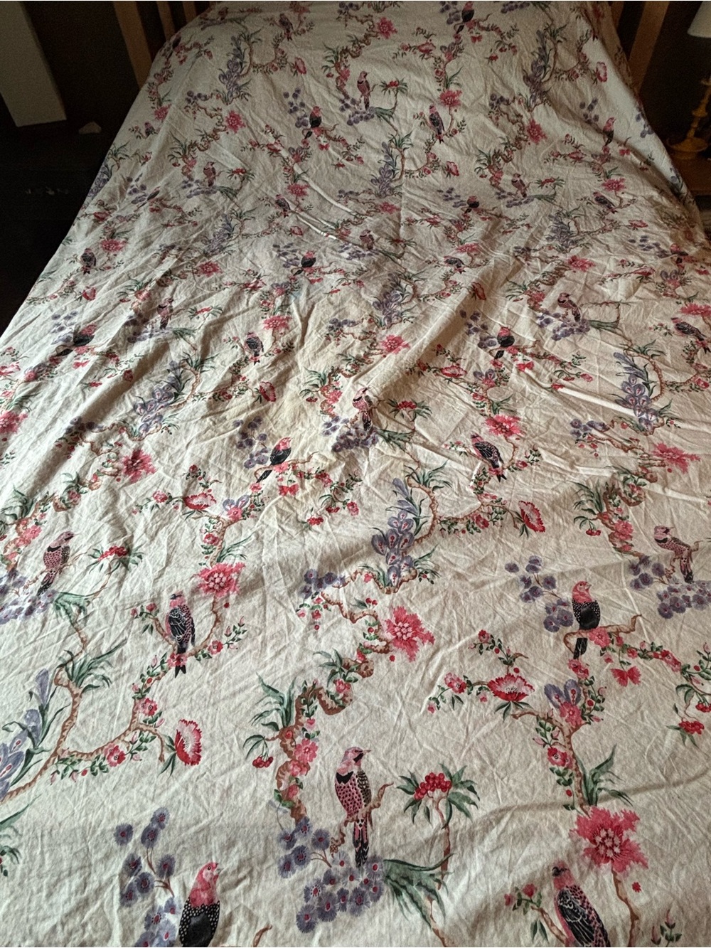Cath Kidston Cream king duvet with Pink, Purple and Green Floral Bird Print